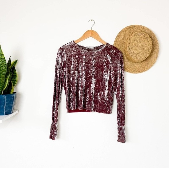 Zara W/B Collection Metallic Red Velvet Crop Top L Large - Picture 3 of 8